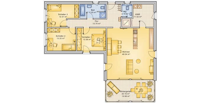 Grundriss Bungalow L-Form