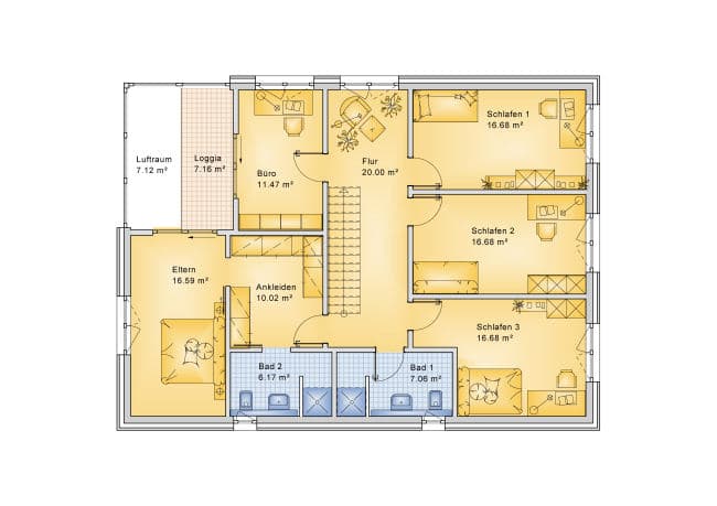 Grundriss Obergeschoss mit Einliegerwohnung