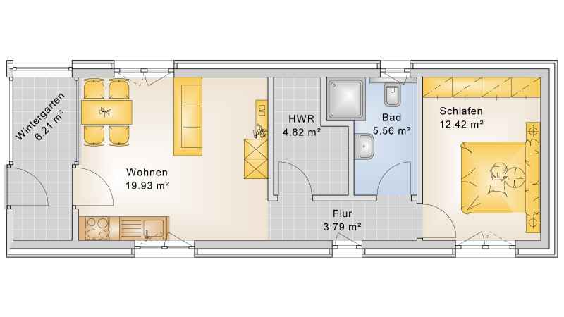 Grundriss Minihaus mit 50m² Wohnfläche